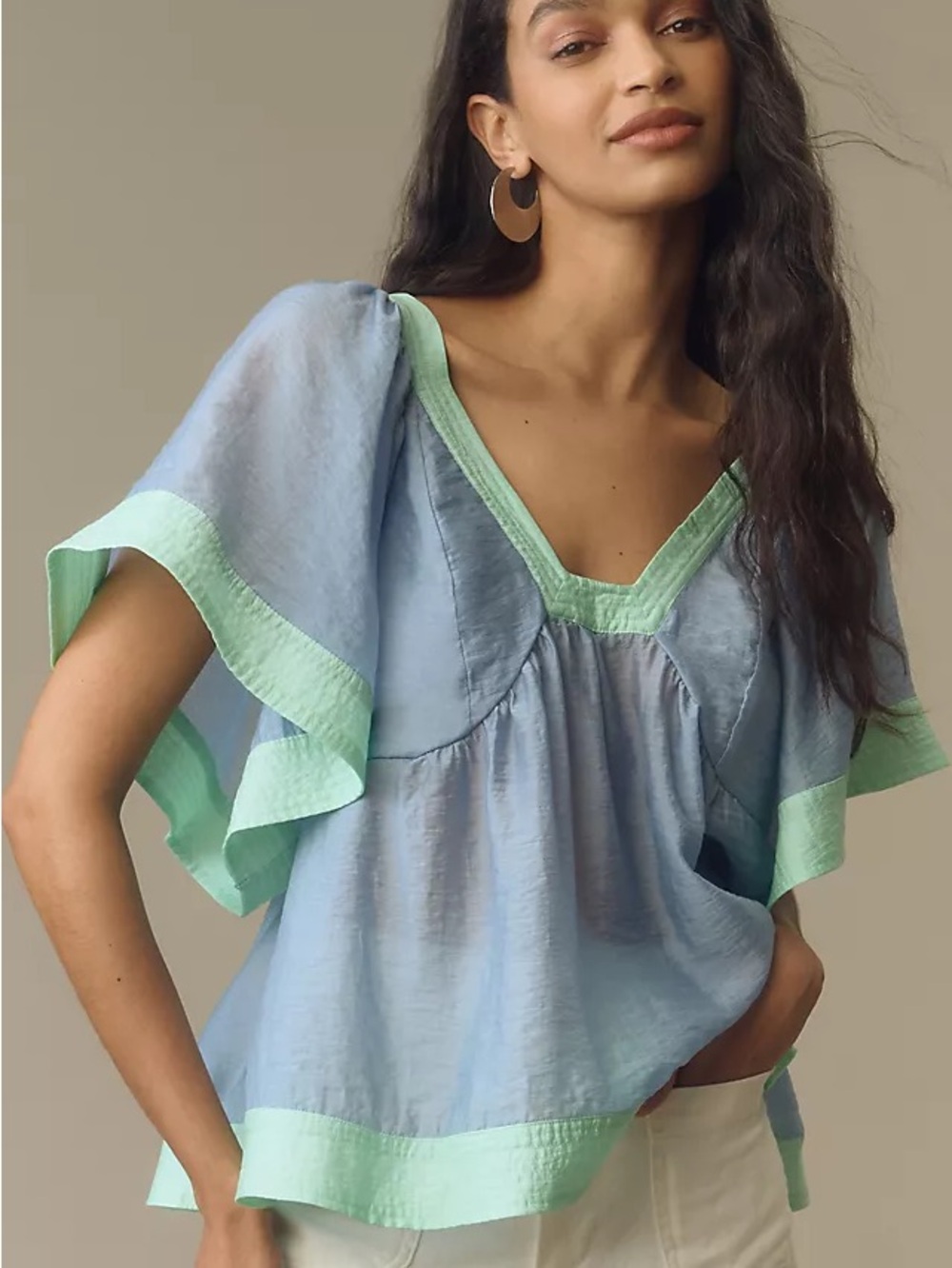 Anthropologie Colorblock Babydoll Blue/Green - Picture 1 of 5